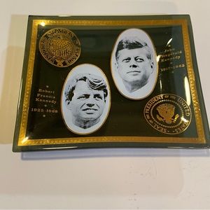 JFK and RFK memorial trinket tray GUC Houze Art Brand made in USA glass